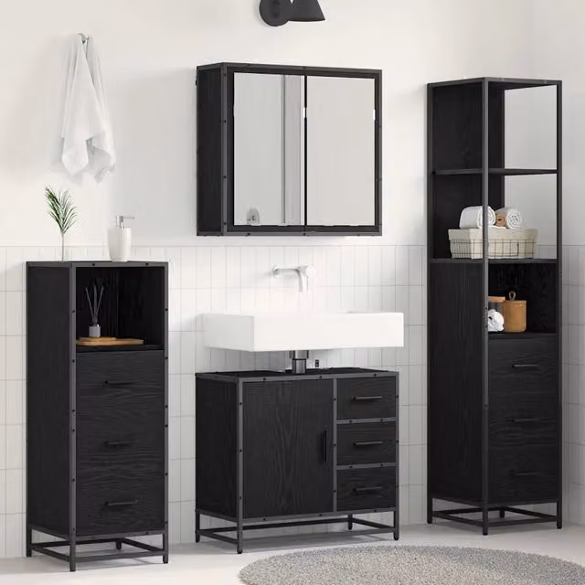 Set di mobili per il bagno 4 pz Rovere Nero 3402331