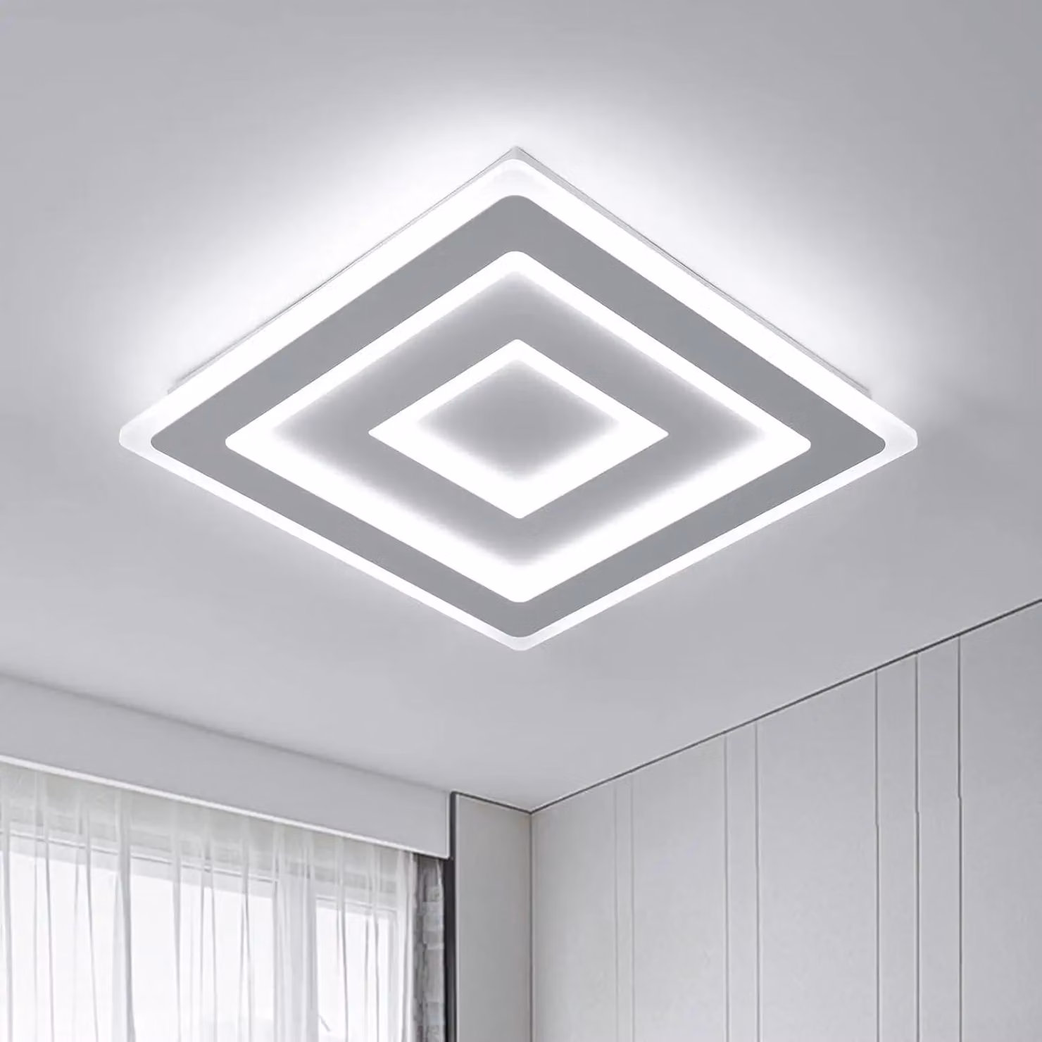 Pannello LED A6413 - Design quadrato moderno - 42 W - Acrilico - Luce bianca fredda - Non dimmerabile - Bianco