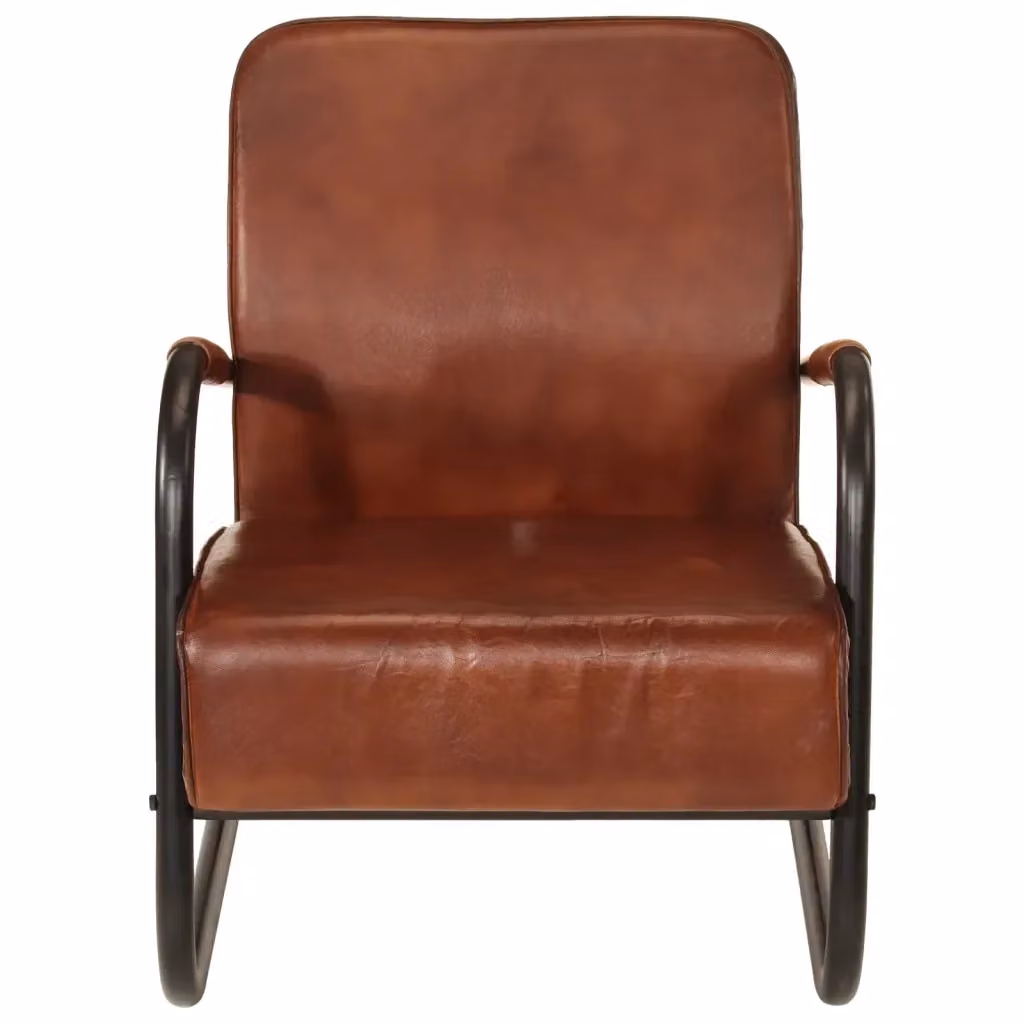 Poltrona Relax in Vera Pelle Marrone e Nera con Braccioli e Struttura in Metallo in Stile Industrial – 2