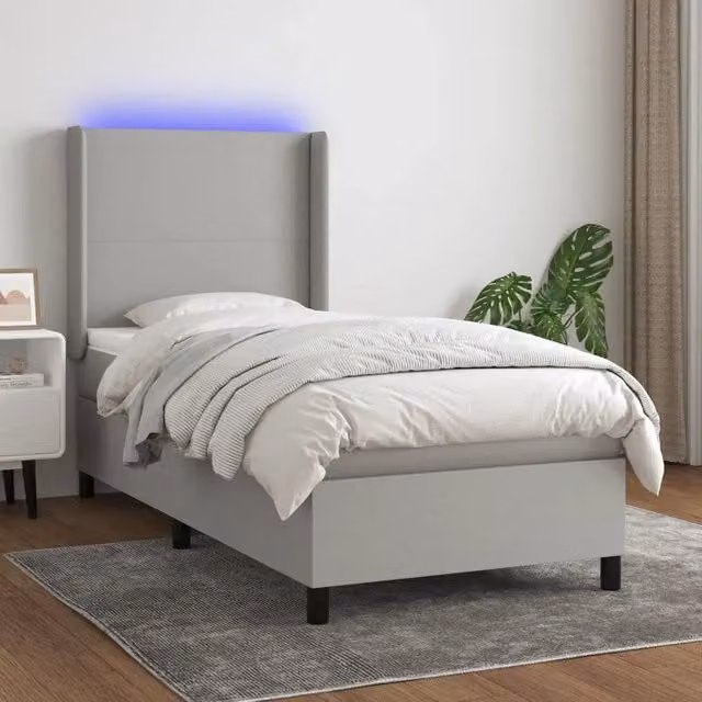 Letto a molla con testiera in tessuto grigio e illuminazione LED con porta USB vidaXL L/P/H: 100 x 200 x 128 cm – 1