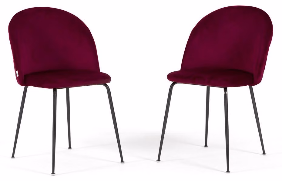 Set di 2 sedie in velluto per interni, imbottite, con gambe in metallo, dal design elegante per cucine, bar e ristoranti - Sara – Bordeaux/Grigio