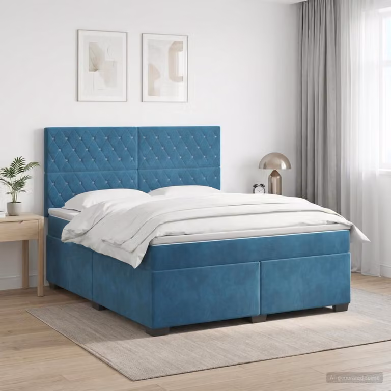 Letto box spring con materasso vidaXL in velluto blu, L/P: 140 x 190 cm