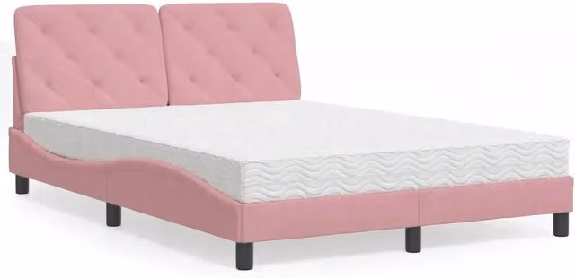 Letto moderno vidaXL in velluto rosa e bianco con materasso in schiuma L/P/H: 218 x 120 x 74,5 cm