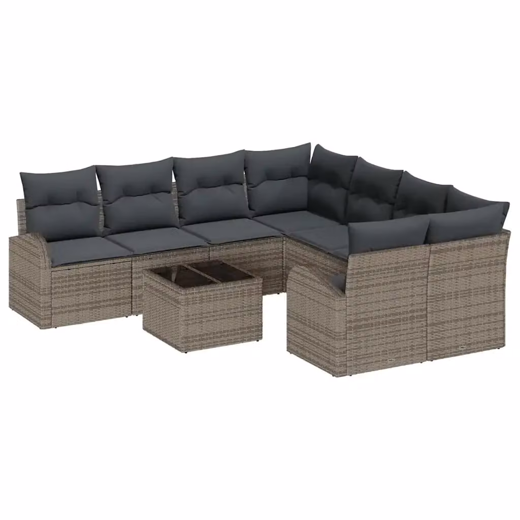Set di divani da giardino vidaXL a forma di L con 9 pezzi, colore grigio, con cuscini e tavolino da esterno – 2