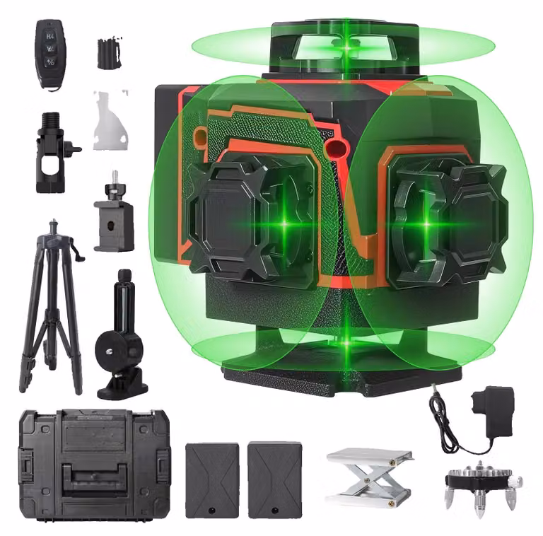 Livella laser, 4D 16 linee, sistema autolivellante, 2 batterie (con treppiede)