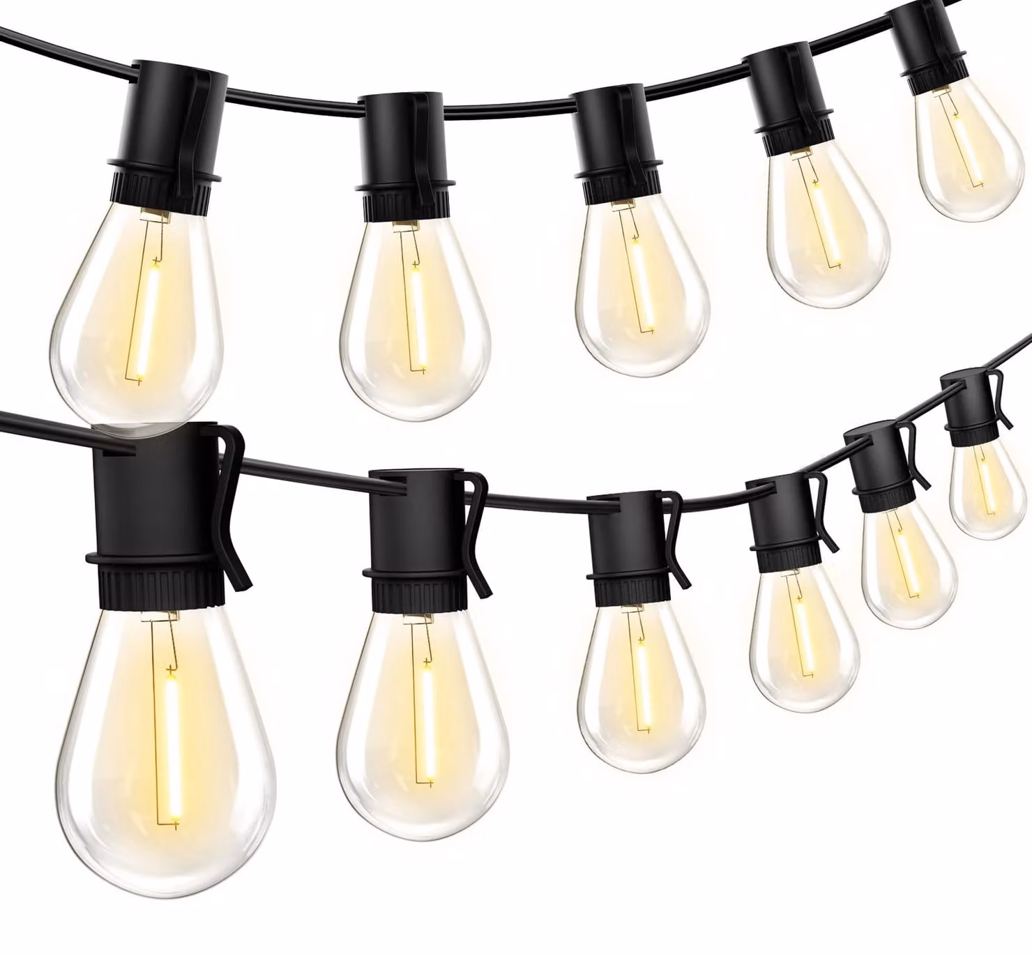 Catena luminosa da 15 metri con 22 luci LED S11, luce bianca calda a 2200K, grado di protezione IP65, collegabile