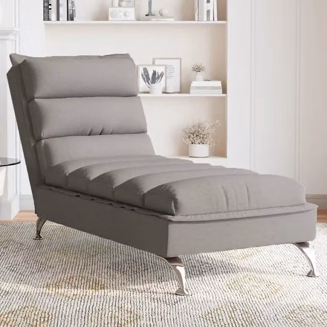 Chaise Longue da Massaggio vidaXL con Cuscini in Tessuto Beige e Poggiatesta Regolabile