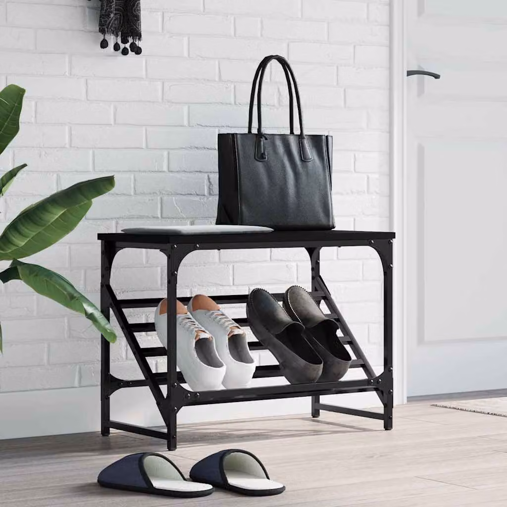 Scarpiera moderna vidaXL nera con ripiani inclinati in legno e metallo L/P/H: 60 x 30 x 45 cm