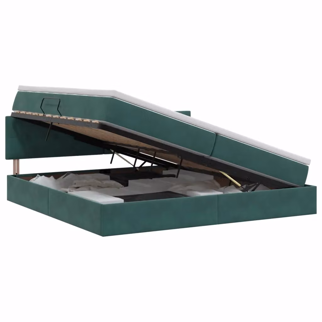 Letto con Contenitore Moderno vidaXL in Velluto Verde e Bianco L/P: 200 x 200 cm – 2