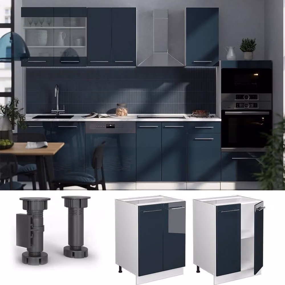 Mobiletto base cucina Vicco Fame-Line Blu scuro lucido e Bianco L: 60 cm – 2
