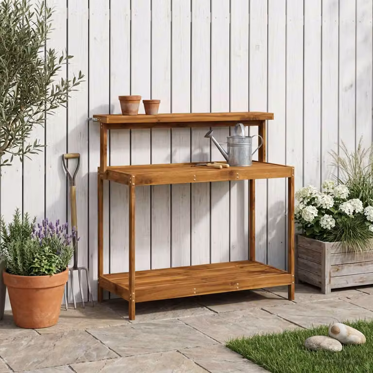 vidaXL Banco da Giardinaggio in Legno di Acacia Naturale, L 111,5 x P 48,5 x H 107 cm