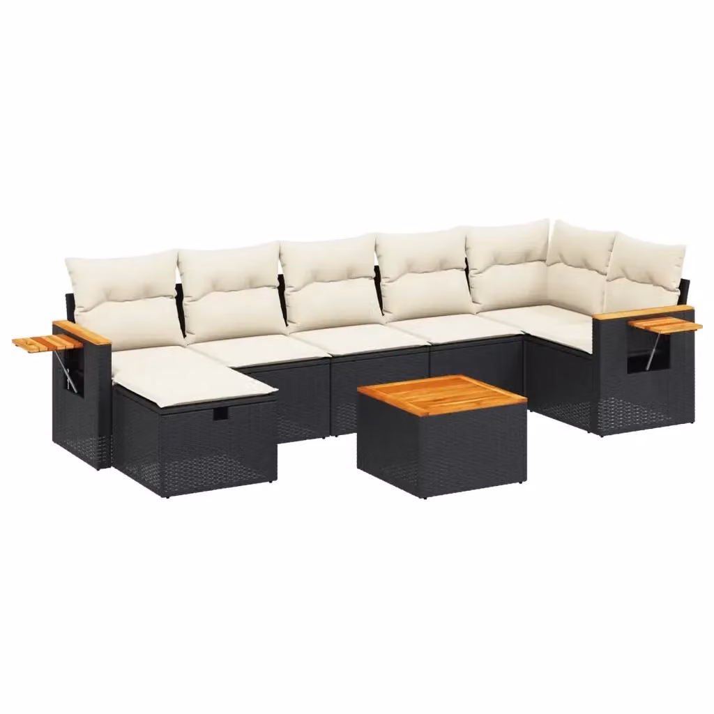 Set di Divani da Giardino vidaXL a Forma di L con 8 Pezzi, Colore Nero e Bianco, in Polyrattan con Cuscini Imbottiti e Tavolino, Ideale per Terrazza e Giardino – 2