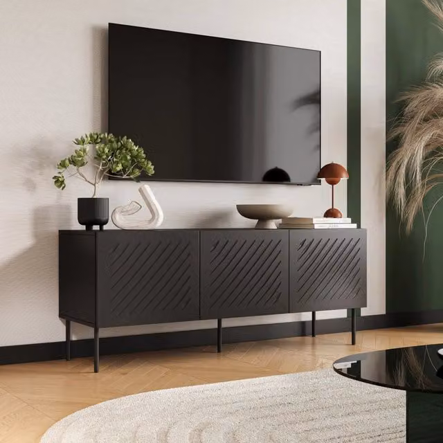 Mobile Porta TV Termoli DMORA Nero Moderno L: 150.5 cm, P: 42 cm, H: 60 cm