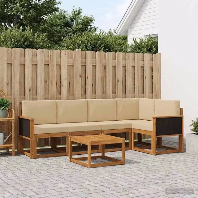 Set di divani da esterno 6 pz Naturale e Beige 3385224