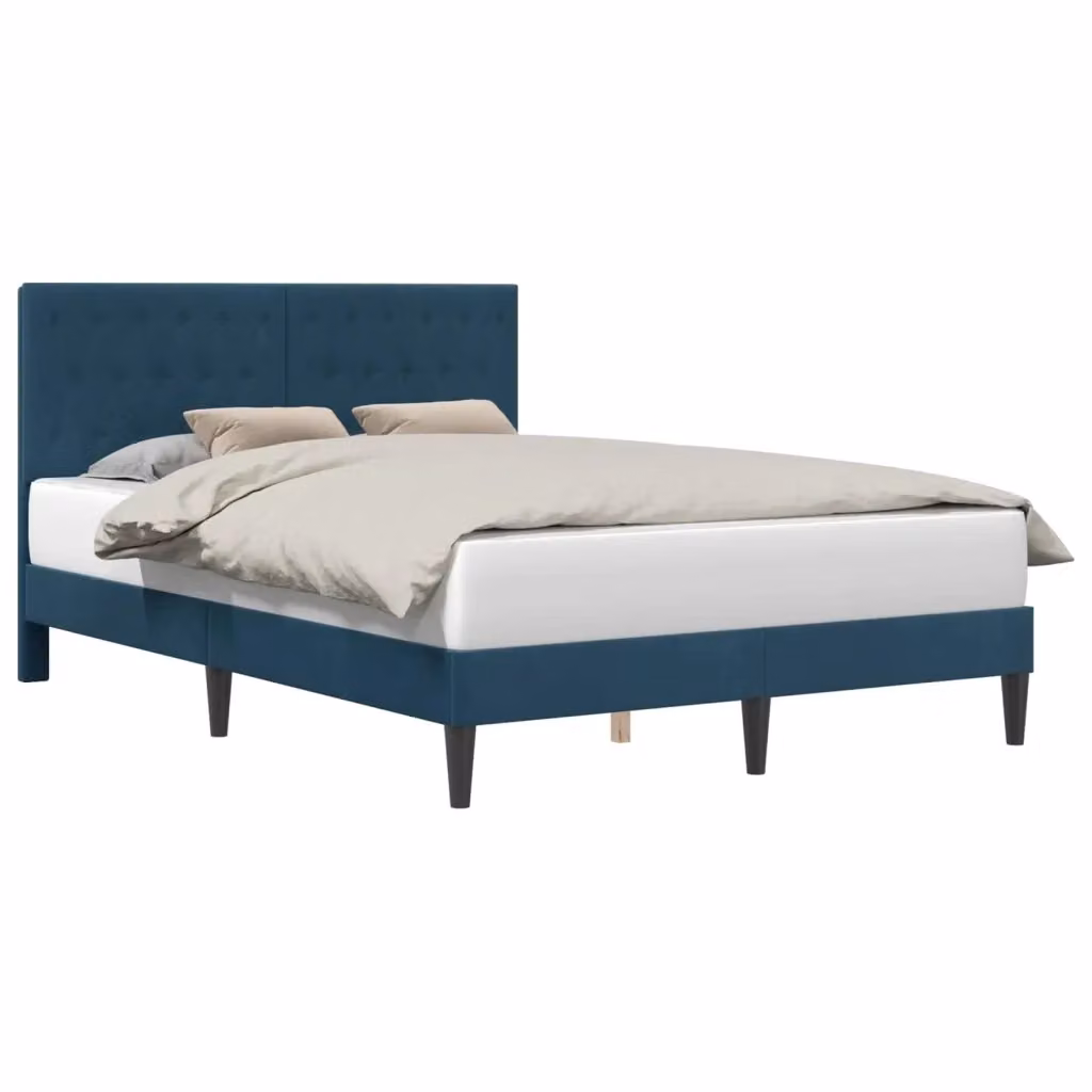 Letto moderno con testiera e giroletto in velluto blu, L/P/H: 120 x 200 x 96 cm – 2