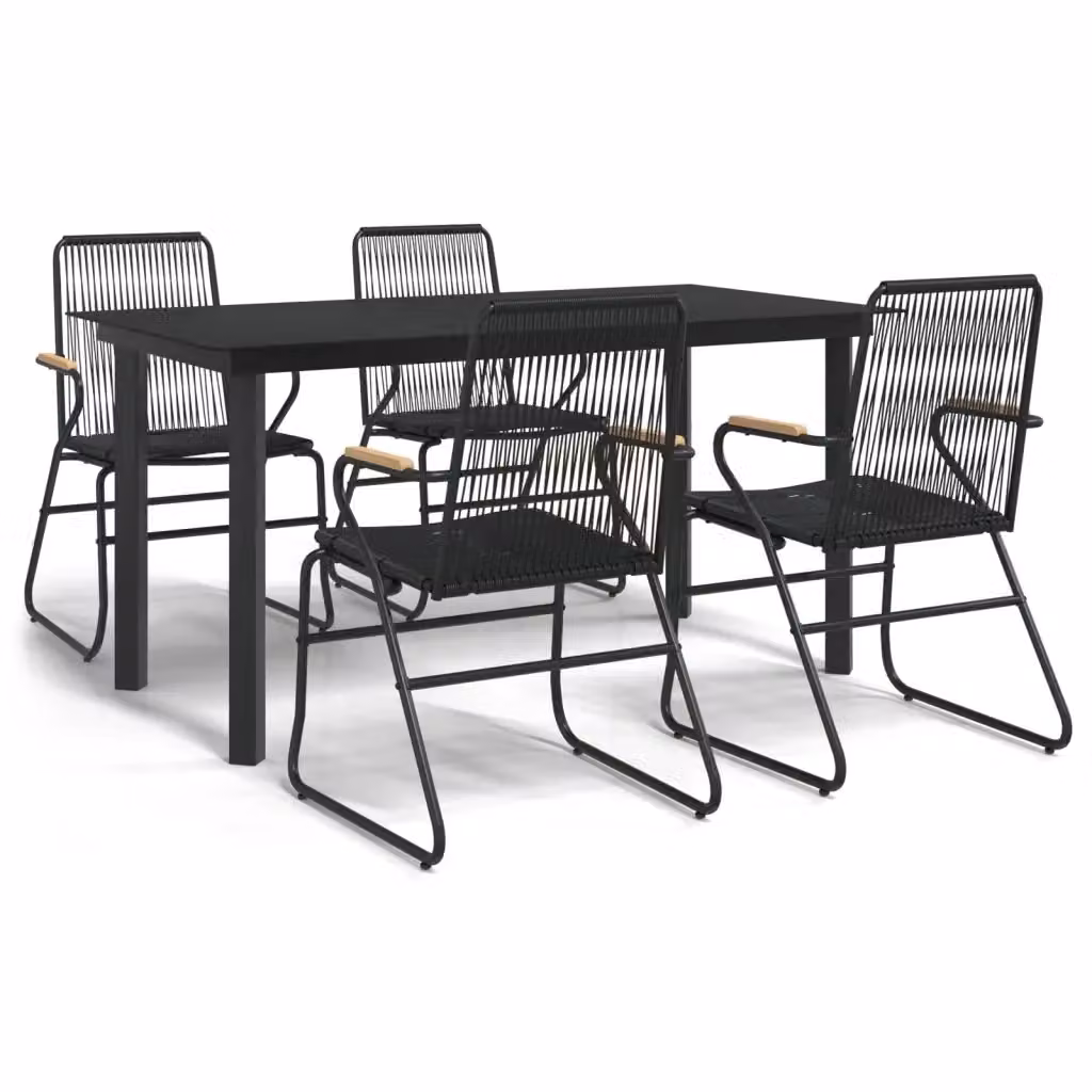 Set da pranzo da giardino vidaXL in polyrattan nero con tavolo in vetro e dettagli in legno e metallo, 5 pezzi – 2