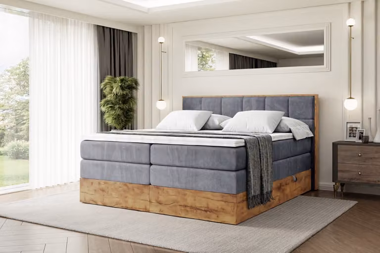 Letto boxspring ALTDECOR con materasso e rete a doghe, topper, letto imbottito con contenitore, letto con spazio contenitivo per materassi H3 e H4, letto matrimoniale, letto boxspring - LOLLI7 KING - 140x200 - Grigio scuro Casablanca