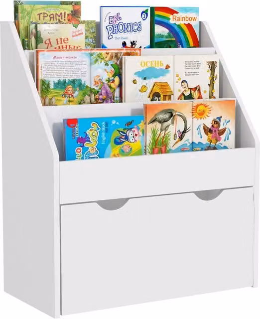 Libreria per bambini Xylo in legno bianco con cassetti e ripiani L: 62,5 cm, P: 30 cm, H: 70 cm