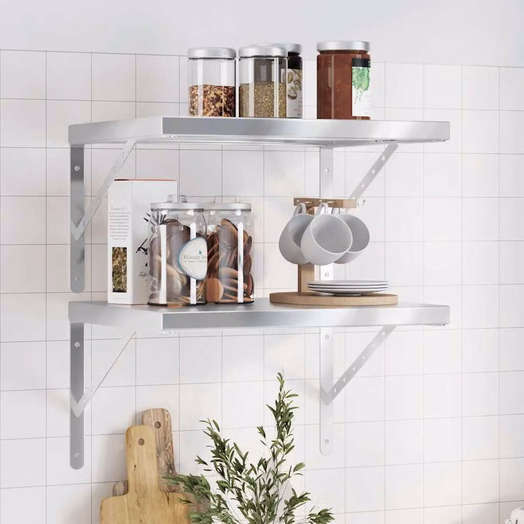 Set di 2 mensole a muro vidaXL in acciaio inossidabile argento opaco, design moderno