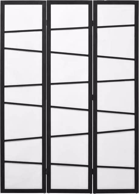 Paravento Separè Moderno HOMCOM a 3 Pannelli Pieghevole in Legno con Design Geometrico Matt, Nero e Bianco, H: 170 cm, L: 120 cm – 1