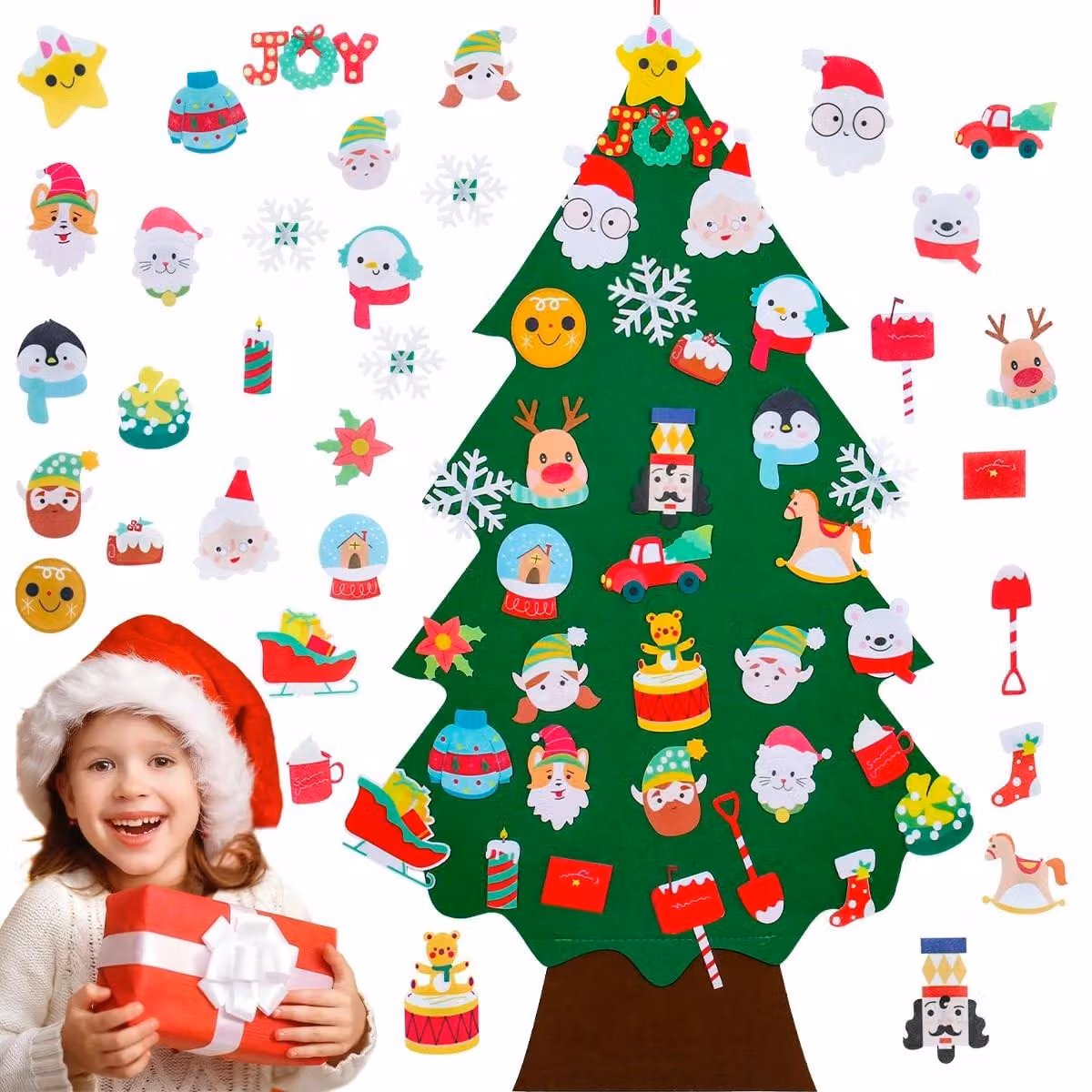 Albero di Natale fai-da-te in feltro per bambini, con 34 decorazioni