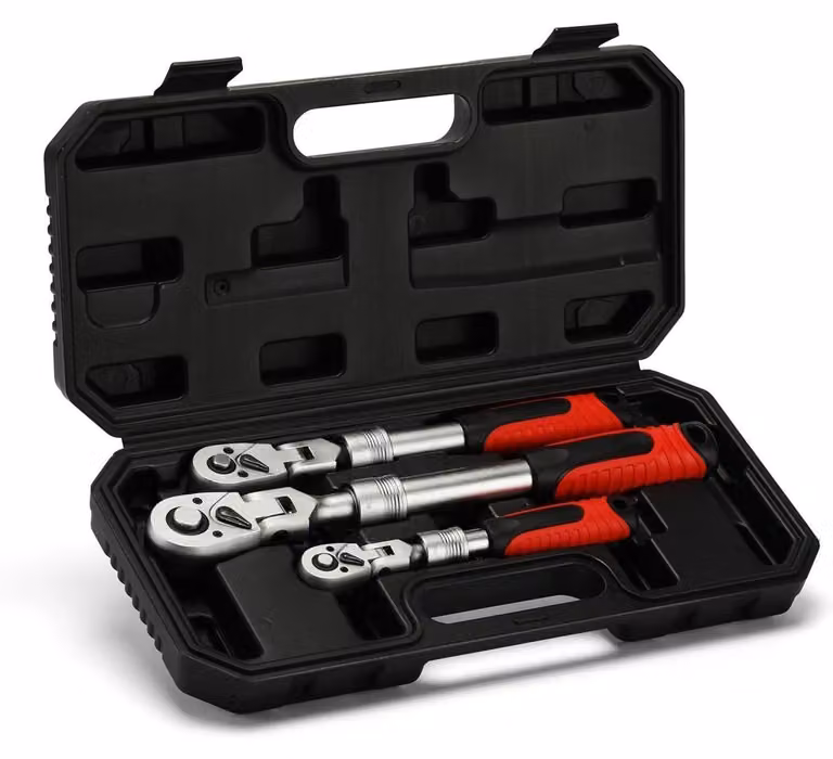 Set di chiavi a cricchetto con testa flessibile, 3 pezzi, 1/4", 3/8", 1/2", 72 denti, acciaio CR-V