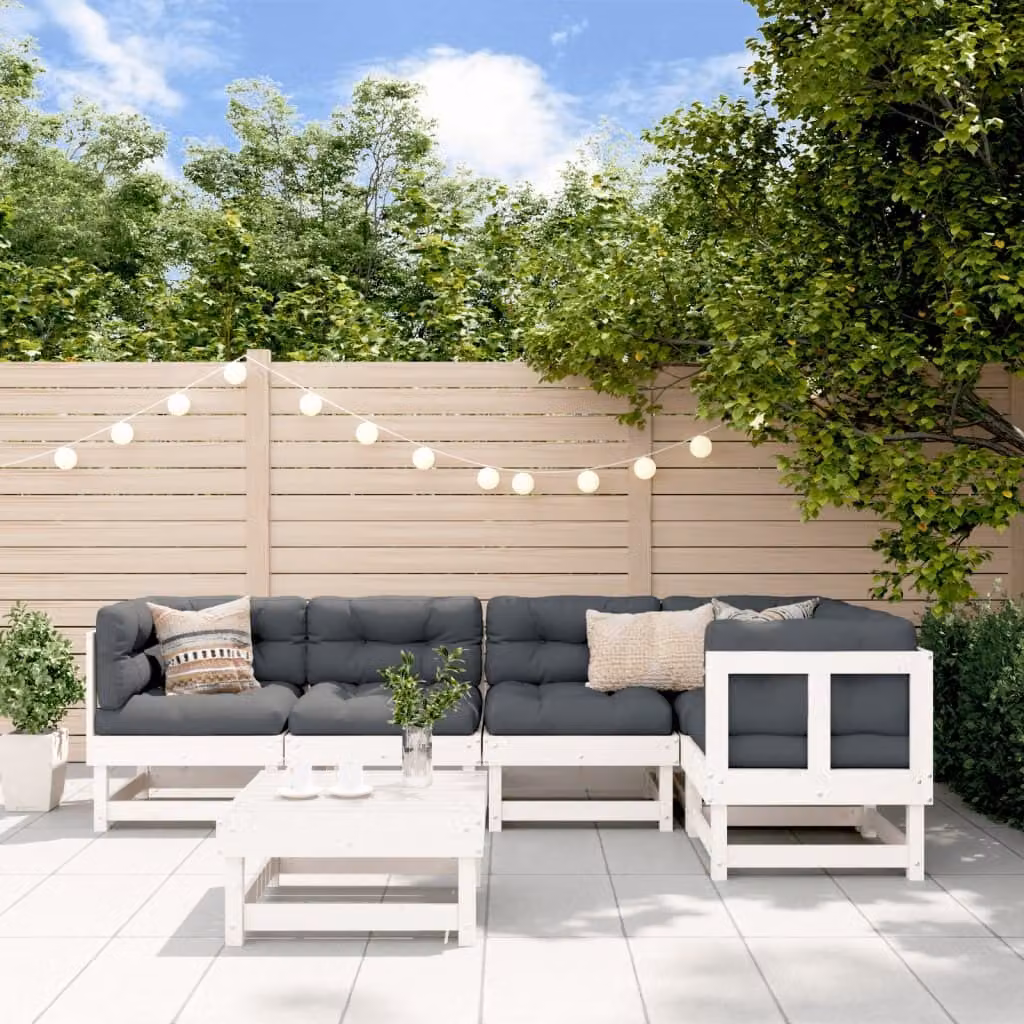 The Living Store Set da giardino 6 pezzi con cuscini in legno massiccio bianco