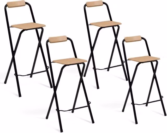 Set di 4 sgabelli da bar pieghevoli IDMarket DETROIT con struttura nera e seduta effetto legno marrone dal design industriale