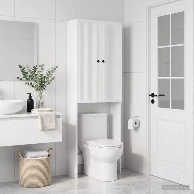 Mobile Bagno Moderno vidaXL Bianco Lucido a Parete L: 66 cm, P: 25,5 cm, H: 190 cm
