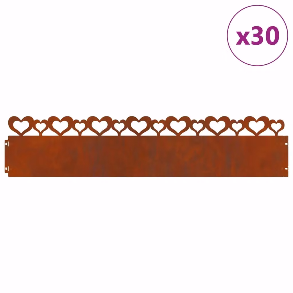 Bordure per prato ornamentali vidaXL in acciaio, colore marrone ruggine, confezione da 30 pezzi, L: 103 cm, H: 22 cm, P: 0,05 cm – 2