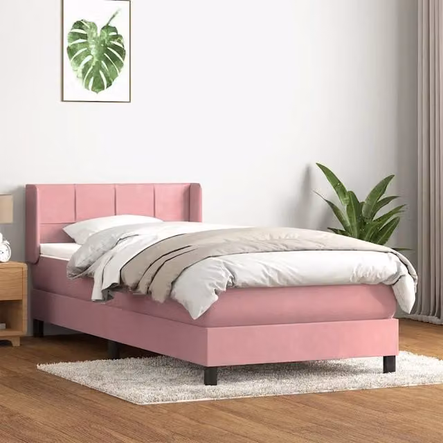 Giroletto a Molle con Materasso Ibrido vidaXL in Velluto Rosa e Bianco L: 80 cm, P: 223 cm, H: 83 cm