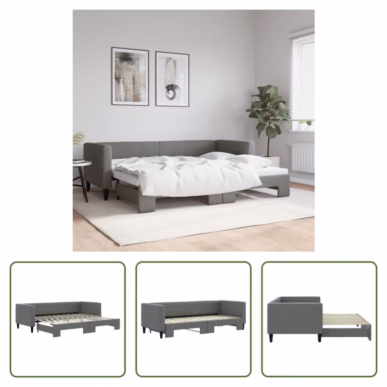 The Living Store letto da giorno allungabile grigio scuro 80x200 cm in tessuto