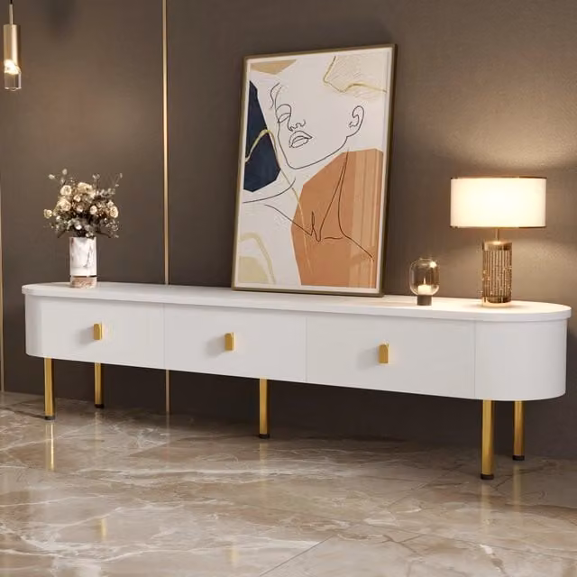 Mobile TV REDOM moderno con 3 cassetti in MDF bianco e oro L: 174 cm, P: 35 cm, H: 41 cm – 1
