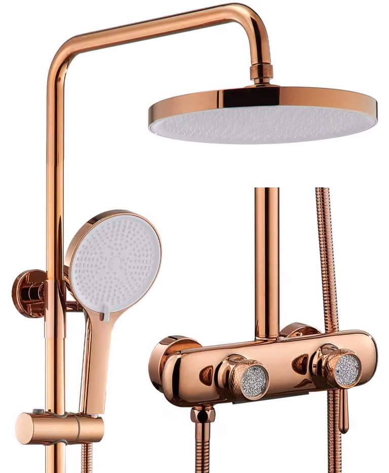 Sistema doccia, finitura oro rosa, ottone, montaggio a parete, confezione singola