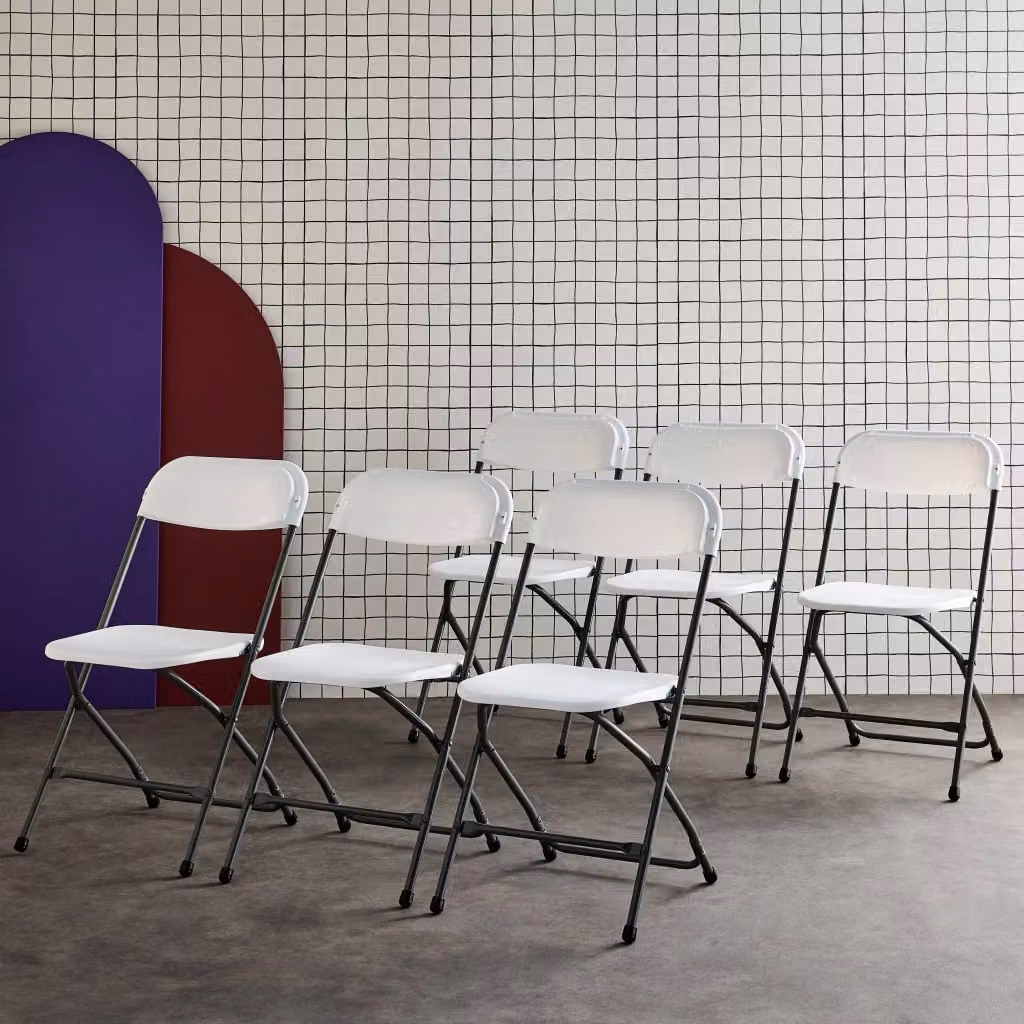 Set di 6 sedie pieghevoli Sweeek in metallo e plastica, colore bianco, impilabili per giardino e sala da pranzo – 2