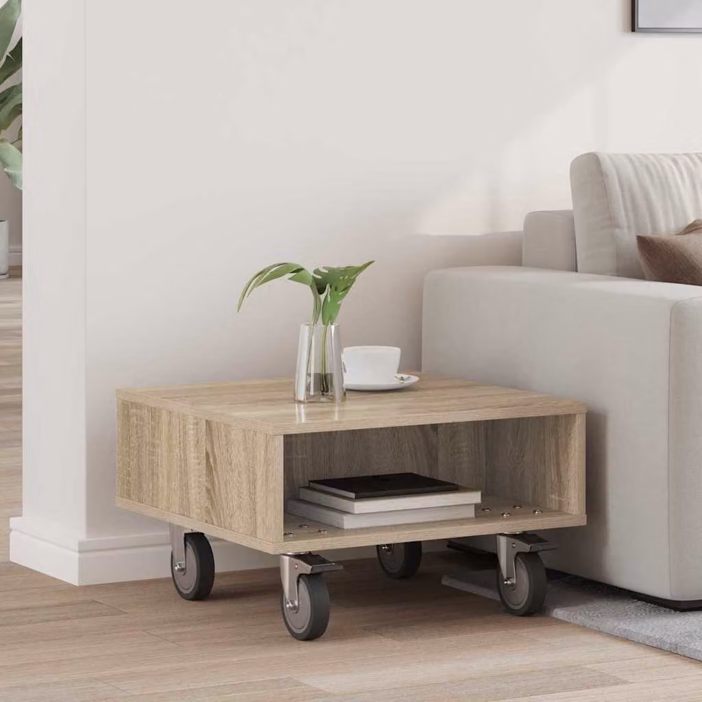 Tavolino con ruote vidaXL in rovere color marrone, L 50,5 cm x P 50 cm x H 30 cm