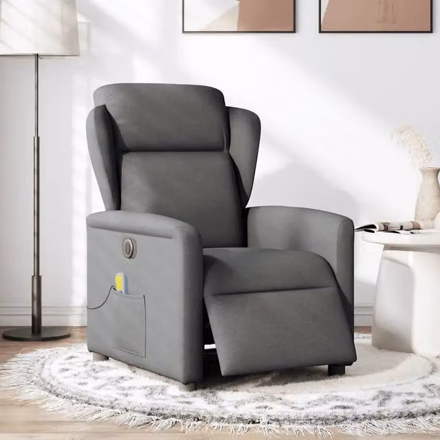 Poltrona | Sedia Relax Reclinabile Massaggio Elettrica Grigio Scuro Tessuto