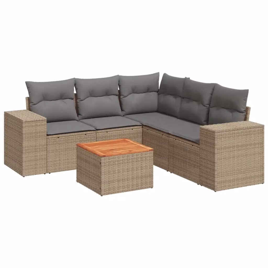 vidaXL Set Divano da Giardino a L 6 pz in Polyrattan con Cuscini Beige e Grigio – 2