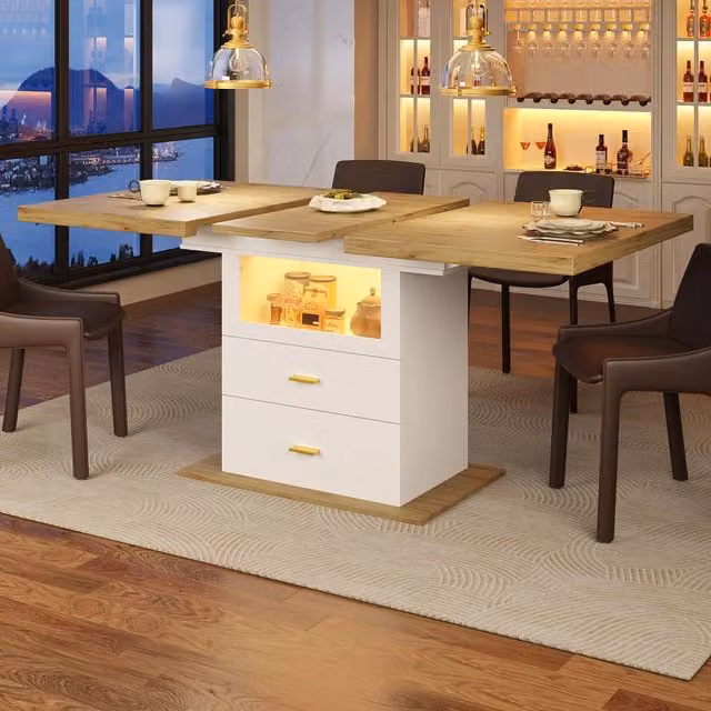 Tavolo da pranzo estraibile 110 140 cm con LED e app MDF effetto legno con vano per cucina e sala