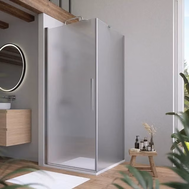 Box doccia 100x70cm con apertura a battente e parete fissa, profili cromati e vetro da 6mm opaco h195 | Elba