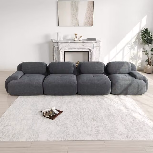 Divano 4 Posti in Tessuto Velluto a Coste ¨C MINIMAL ¨C Grigio, Morbido, Ergonomico