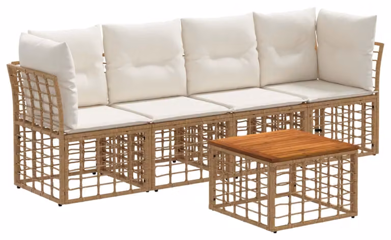 Set di divani da esterno 5 pcs Naturale e Bianco Crema