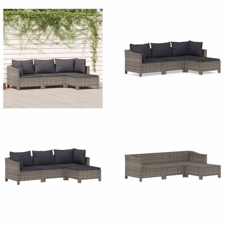 vidaXL Set salotto da giardino 4 pezzi con cuscini in poly rattan grigio - Set salotto da giardino - Set salotto da giardino - Set arredamento da giardino