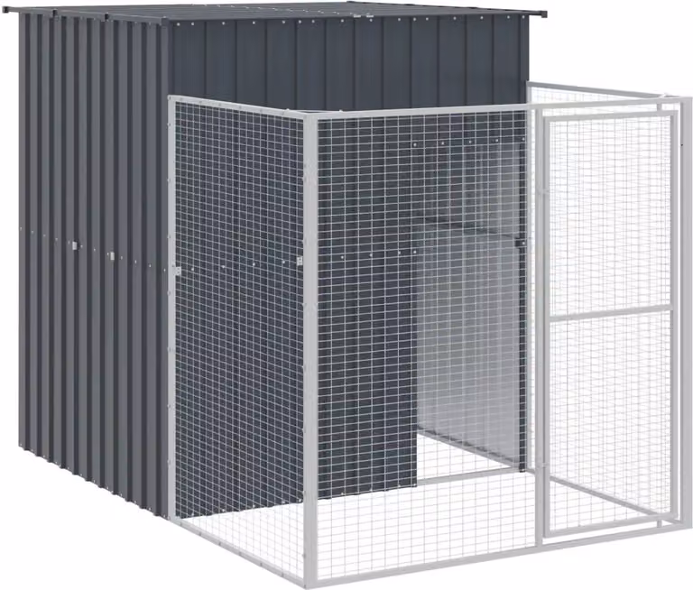 Casetta Cani con Corsa Antracite 165x251x181 cm Acciaio Zincato