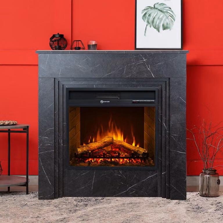 Dmora Camino Elettrico Limbiate 96x35x96h cm Nero, Superficie Riscaldabile 30 m2 Potenza (kw) 0.9/1.8