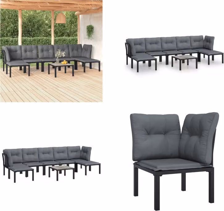 vidaXL set salotto da giardino 8 pezzi nero e grigio in poly rattan - Set salotto da giardino - Set salotto da giardino - Set salotto - Set arredo giardino