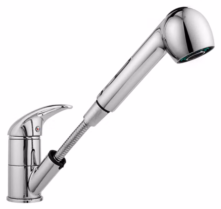 Miscelatore monocomando per lavello da cucina, con doccetta estraibile, colore argento