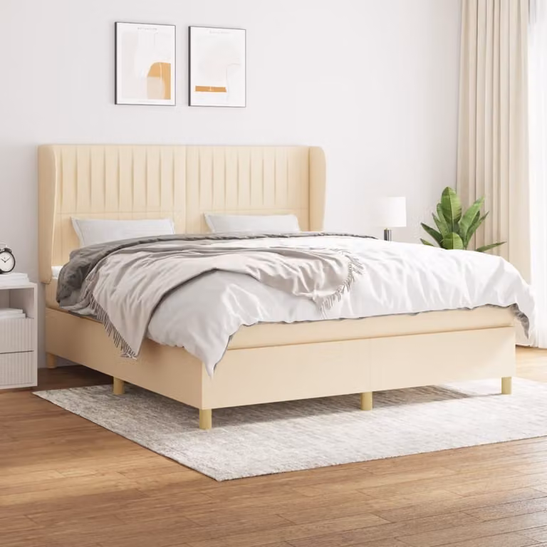 Maison Exclusive - Giroletto a Molle con Materasso Crema 180x200 cm in Tessuto
