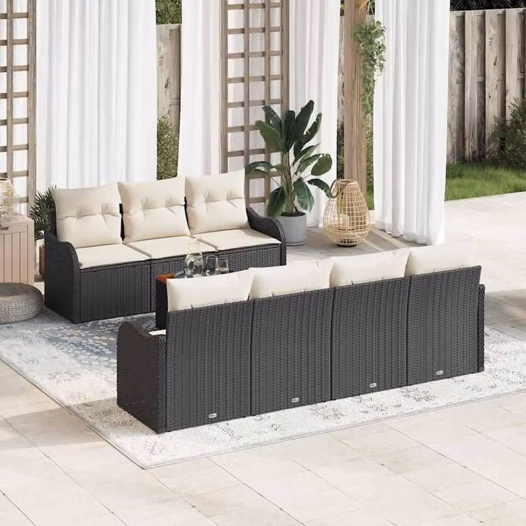 Maison Exclusive - Set Divano da Giardino 8 pcs Nero e Crema polyrattan