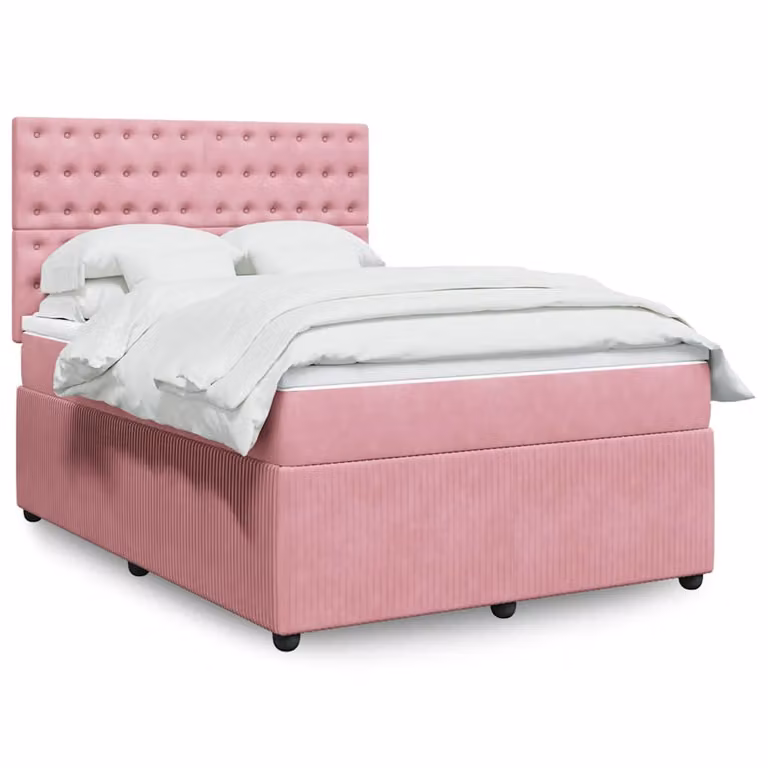 vidaXL Giroletto a Molle con Materasso in Velluto Rosa, L/P: 160 x 200 cm